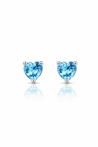 Brinco Ponto luz Coração 6MM Aqua Marine Zircônia Ródio Branco