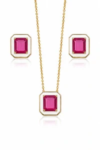 Colar Esmaltado Branco Pedra Pink Fusion Ouro 18k