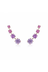 Brinco Earcuff Pink Zircônia Ouro 18k