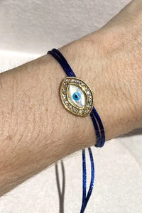 Pulseira Pingente Olho Grego Madrepérola Zircônias Azul Marinho