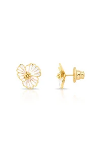 Brinco Flor Esmalte Branco Banhado no Ouro 18k
