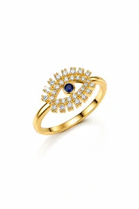 Anel Olho Grego Cílios Zircônia Ouro 18k