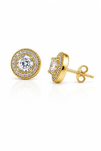 Brinco Ponto Luz Girassol Zircônia ouro 18k