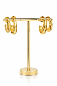 Brinco Argola Par Dupla Listas Ouro 18k