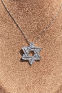 Colar Estrela Davi Zircônias Ródio Branco