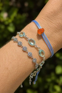 Pulseira Cordão Azul Claro Gota Fusion Coral Prata 925