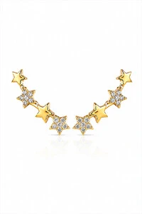 Brinco Earcuff Estrelas com Zircônias Ouro 18k