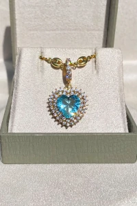 Pingente Coração Aqua Zircônia Ouro 18k