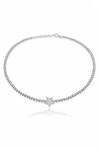 Colar Choker Estrela Zircônias Aro Bolinhas Ródio Branco