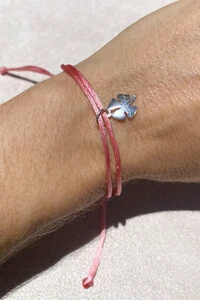 Pulseira Cordão Rosa Pingente Trevo Prata 925
