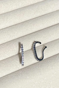 Fake Piercing Earhook Zircônias Ródio Branco