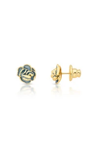 Brinco Rosa Esmalte Azul Banhado no Ouro 18k
