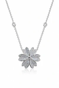 Colar Flores Zircônia Ródio Branco