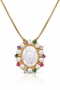 Colar NSra das Graças Madrepérola Ouro 18k