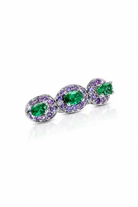Fake Piercing Fino Zircônias Verde esmeralda e Lavanda Ródio Branco