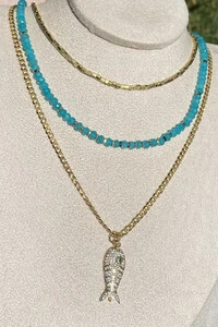 Colar Pedra Natural Aqua Fino Ouro 18k