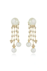 Brinco Pérolas Franja Ouro 18k
