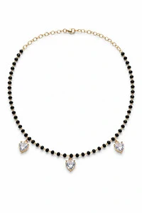 Colar Choker Cristal e 3 Corações Ouro 18k