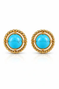 Brinco Círculo Turquesa Ouro 18k
