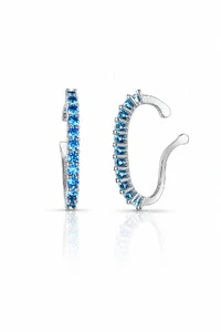 Fake Piercing Earhook Zircônias Azuis Ródio Branco