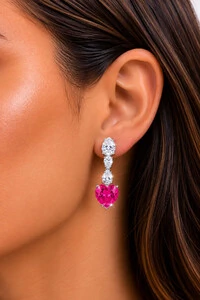 Brinco Coração Fusion Pink Zircônia Ródio