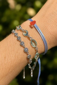 Pulseira Cordão Azul Claro Gota Fusion Coral Prata 925