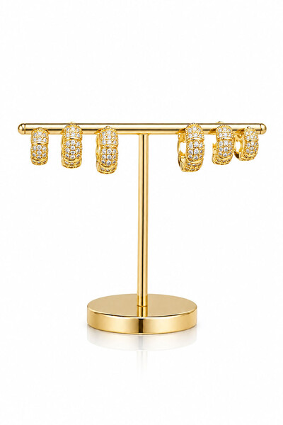 Foto Brinco Trio Argola honey Zircônia Ouro 18k