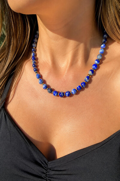 Foto Colar Pedra Lápis Lazuli G Ouro 18k