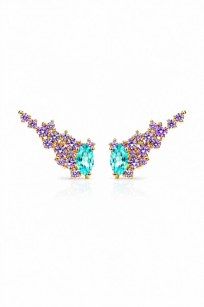 Foto Brinco Earcuff Lavanda Zircônia Ouro 18k