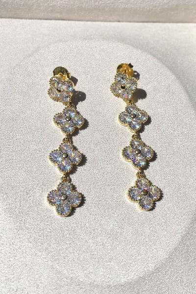 Foto Brinco Trevos Zircônias Ouro 18k