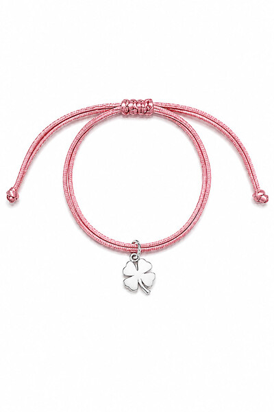 Foto Pulseira Cordão Rosa Pingente Trevo Prata 925