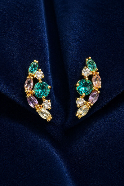 Foto Brinco Earcuff Candy Colors Zircônias Ouro 18k