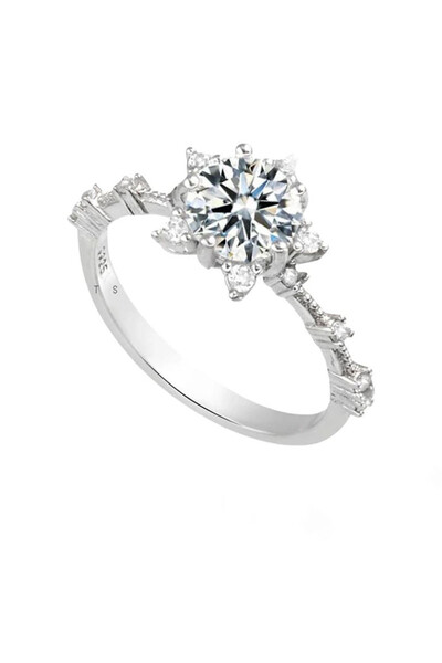 Foto Anel Moissanite Estrela 7MM Prata 925 Ródio Branco