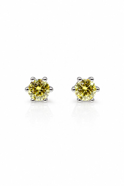 Foto Brinco Ponto Luz 5mm Moissanite Yellow Light Prata 925 com Ródio branco