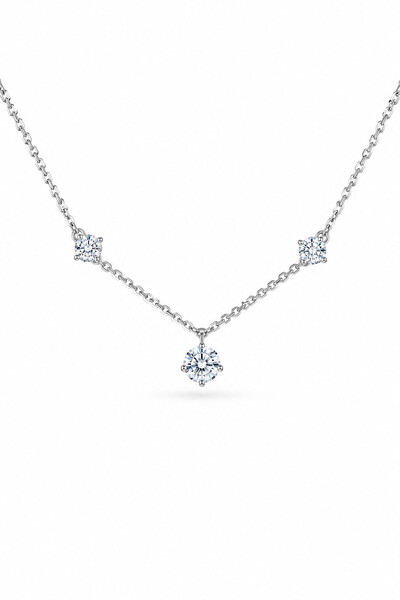 Foto Colar 3 Pontos de Luzes Central 6MM Moissanite Prata 925 Ródio Branco