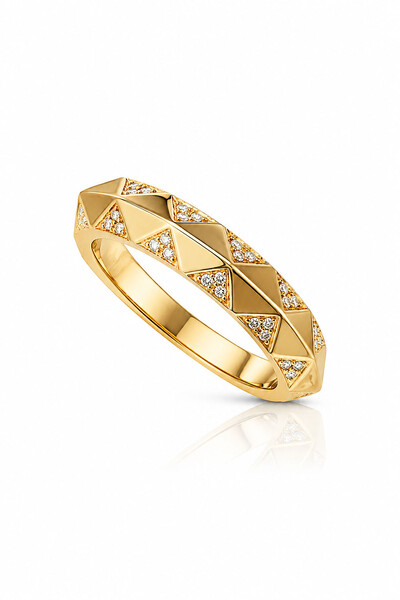 Foto Anel Gypsy Zircônias Cristais Ouro 18k