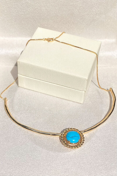 Foto Colar Aro Pingente Turquesa Ouro 18k