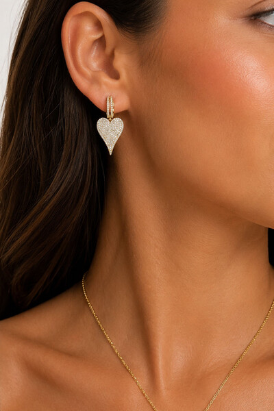 Foto Brinco Argola Coração Zircônias Ouro 18k