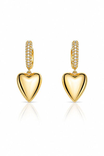 Foto Brinco Argola Coração Zircônias Ouro 18k