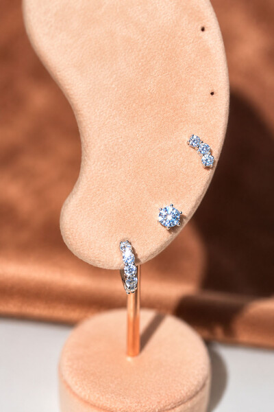 Foto Brinco Earcuff 3mm Moissanite Prata 925 com Ródio branco