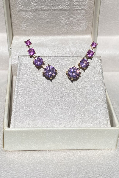 Foto Brinco Earcuff Pink Zircônia Ouro 18k