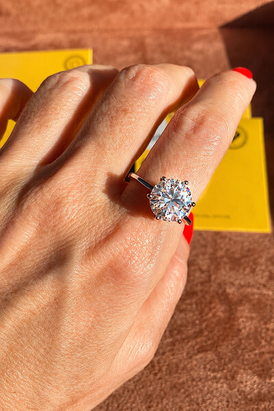 Foto Anel Solitátio Moissanite 10 MM Prata 925 Ródio Branco