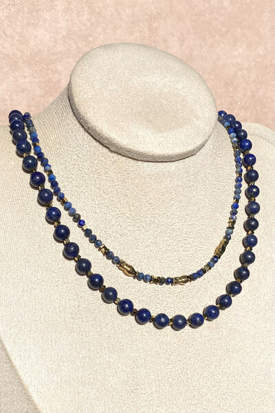 Foto Colar Pedra Lápis Lazuli Anis Ouro 18k