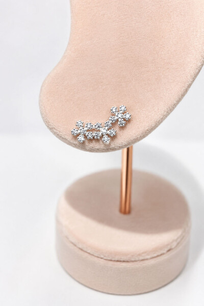 Foto Brinco Earcuf 3 Flores Zircônias Prata 925