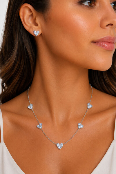 Foto Conjunto Coração Cristal Ródio Branco