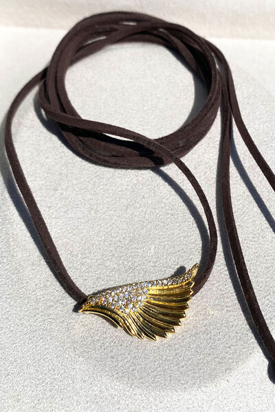 FotoColar Courinho Pingente Asa Zircônias Ouro 18k