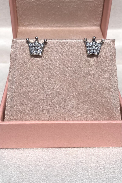 Foto Brinco Coroa Zircônias Prata 925 Envelhecida