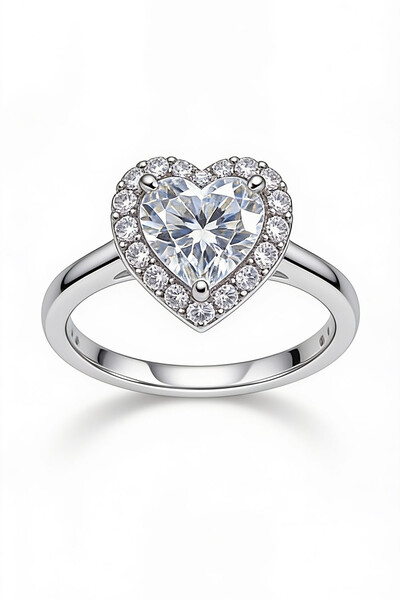 Foto Anel Coração Moissanite 7x7 MM Prata 925 Ródio Branco