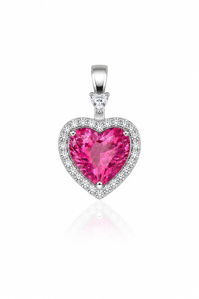 Foto Pingente Coração Rosa Zircônias Ródio Branco