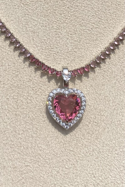 Foto Pingente Coração Rosa Zircônias Ródio Branco